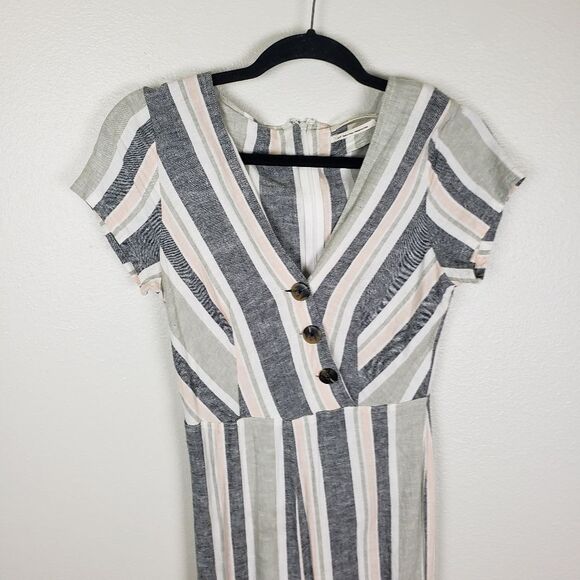 Urban Outfitters Women's Pink Blue Linen Blend Zip Up Long Jumpsuit Size Small - Picture 10 of 12